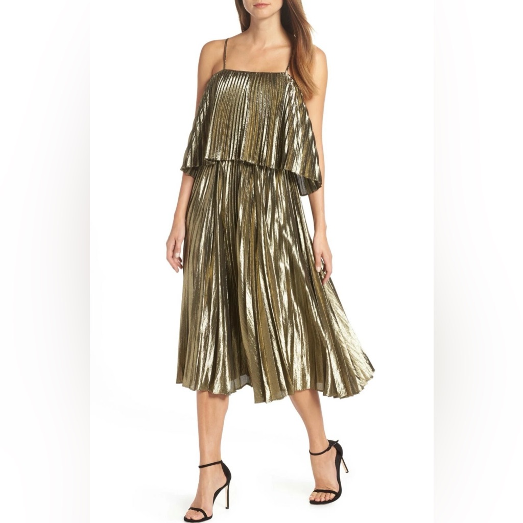 J.Crew Collection Pleated Midi Dress | Gold